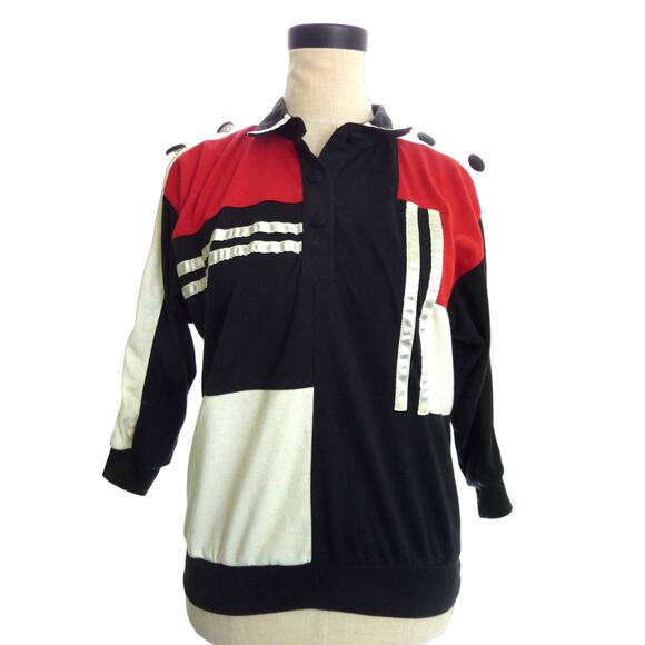 Vintage Mod Retro Top Red Black and White Bonnie and Bill by Holly  Petite PS - Picture 1 of 7
